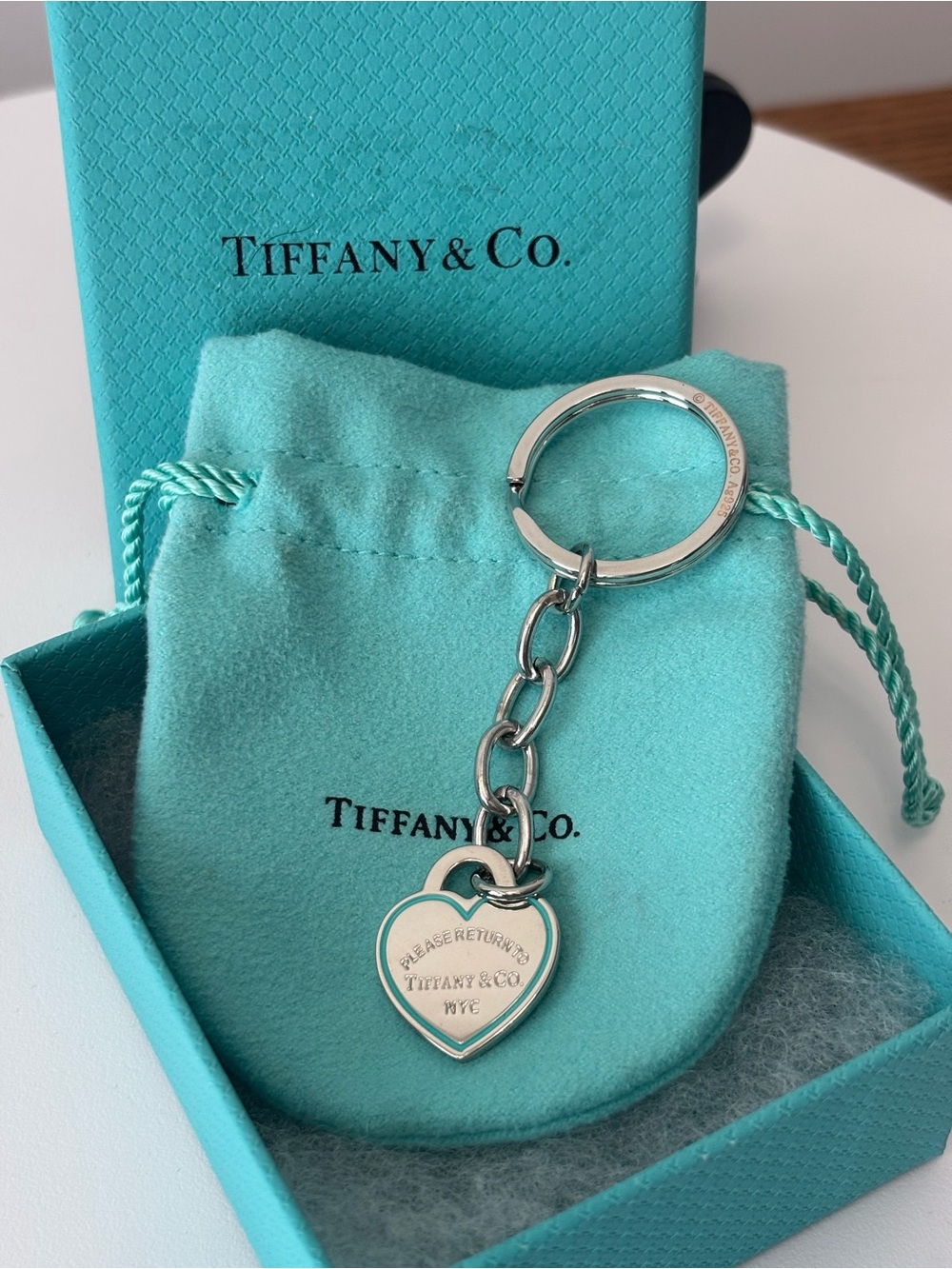 TIFFANY & CO. 925 Silver Heart “Please Return to Tiffany & Co.” + Pouch & Box